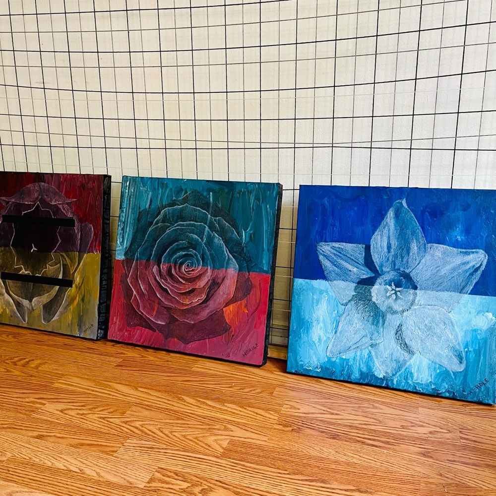 Acrylic & Charcoal On Canvas Painting Wall Art